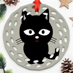 Cat Pet Cute Black Animal Ornament (round Filigree)