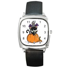 Halloween Cute Cat Square Metal Watch by Bajindul