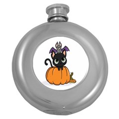 Halloween Cute Cat Round Hip Flask (5 Oz)