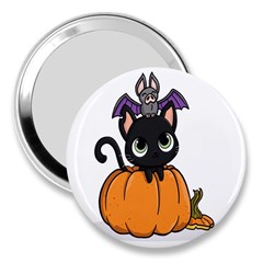 Halloween Cute Cat 3  Handbag Mirrors by Bajindul