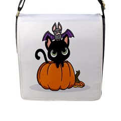 Halloween Cute Cat Flap Closure Messenger Bag (l) by Bajindul