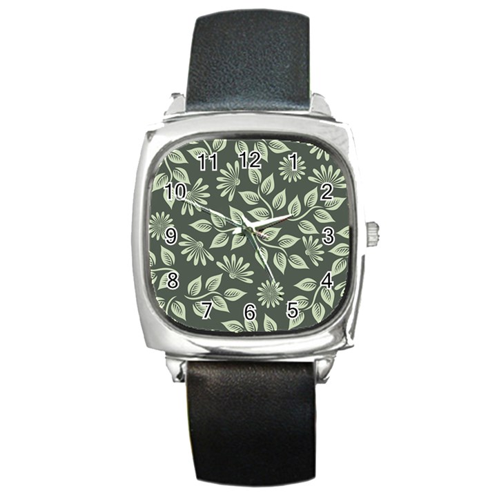 Flowers Pattern Spring Nature Square Metal Watch