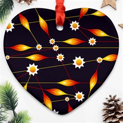 Flower Buds Floral Background Heart Ornament (two Sides) by Bajindul