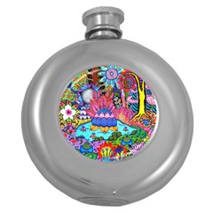 Pond Abstract  Round Hip Flask (5 Oz) by okhismakingart