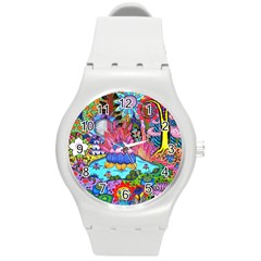 Pond Abstract  Round Plastic Sport Watch (m) by okhismakingart