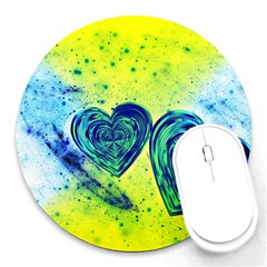 Heart Emotions Love Blue Round Mousepads by Bajindul