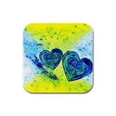 Heart Emotions Love Blue Rubber Square Coaster (4 Pack)  by Bajindul