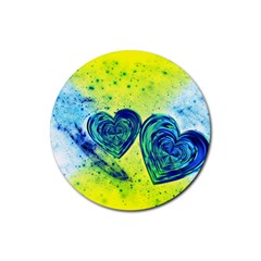 Heart Emotions Love Blue Rubber Coaster (round)  by Bajindul