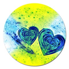 Heart Emotions Love Blue Magnet 5  (round) by Bajindul