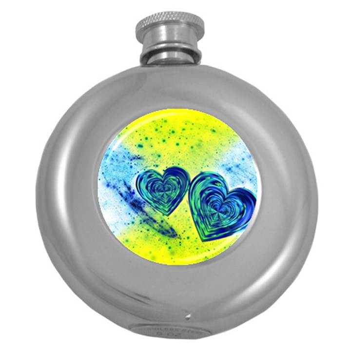 Heart Emotions Love Blue Round Hip Flask (5 oz)