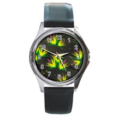 Floral Abstract Lines Round Metal Watch by Bajindul