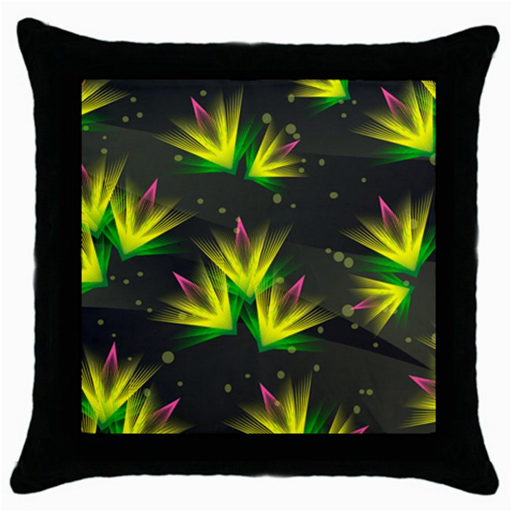 Floral Abstract Lines Throw Pillow Case (Black)