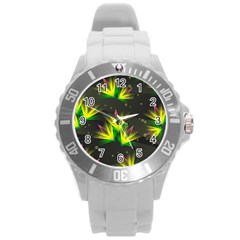 Floral Abstract Lines Round Plastic Sport Watch (l) by Bajindul