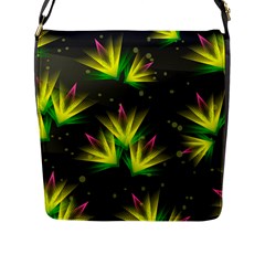 Floral Abstract Lines Flap Closure Messenger Bag (l) by Bajindul