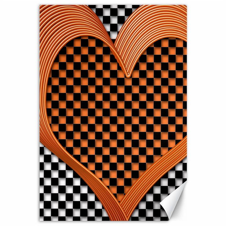 Heart Chess Board Checkerboard Canvas 12  x 18 