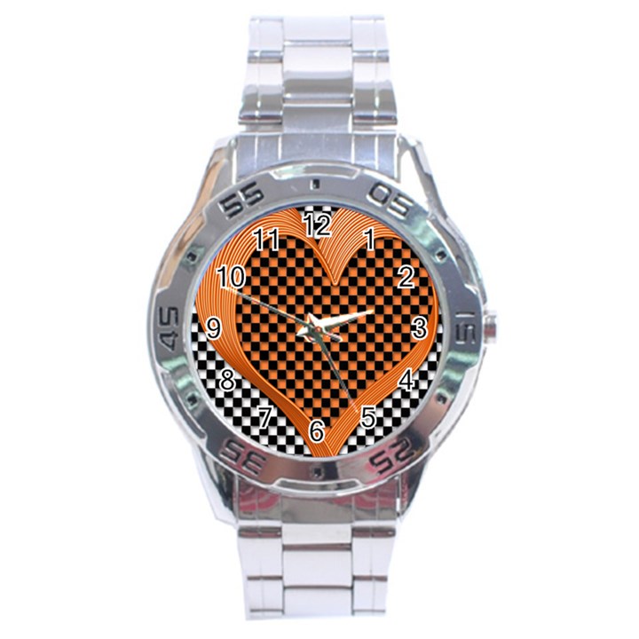 Heart Chess Board Checkerboard Stainless Steel Analogue Watch