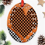 Heart Chess Board Checkerboard Oval Filigree Ornament (Two Sides) Back