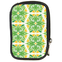 Green Pattern Retro Wallpaper Compact Camera Leather Case by Bajindul