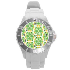 Green Pattern Retro Wallpaper Round Plastic Sport Watch (l) by Bajindul