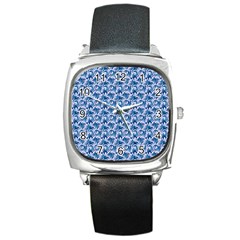 Blue Pattern Scrapbook Square Metal Watch by Bajindul