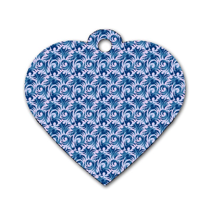 Blue Pattern Scrapbook Dog Tag Heart (Two Sides)