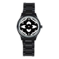 Pattern Flower Black Stainless Steel Round Watch by Bajindul