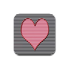 Heart Stripes Symbol Striped Rubber Square Coaster (4 Pack)  by Bajindul