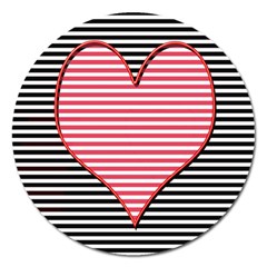 Heart Stripes Symbol Striped Magnet 5  (round) by Bajindul