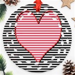 Heart Stripes Symbol Striped Round Filigree Ornament (Two Sides) Back