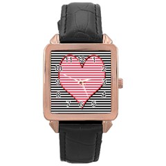 Heart Stripes Symbol Striped Rose Gold Leather Watch  by Bajindul