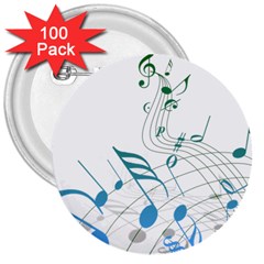 Music Notes 3  Buttons (100 Pack) 