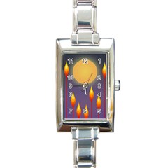 Night Moon Flora Background Rectangle Italian Charm Watch by Bajindul