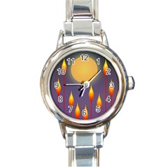 Night Moon Flora Background Round Italian Charm Watch by Bajindul