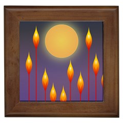 Night Moon Flora Background Framed Tiles by Bajindul