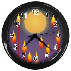 Night Moon Flora Background Wall Clock (black) by Bajindul