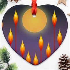 Night Moon Flora Background Heart Ornament (two Sides) by Bajindul