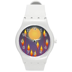 Night Moon Flora Background Round Plastic Sport Watch (m) by Bajindul