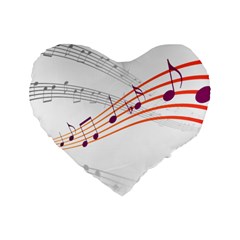 Music Notes Clef Sound Standard 16  Premium Flano Heart Shape Cushions by Bajindul