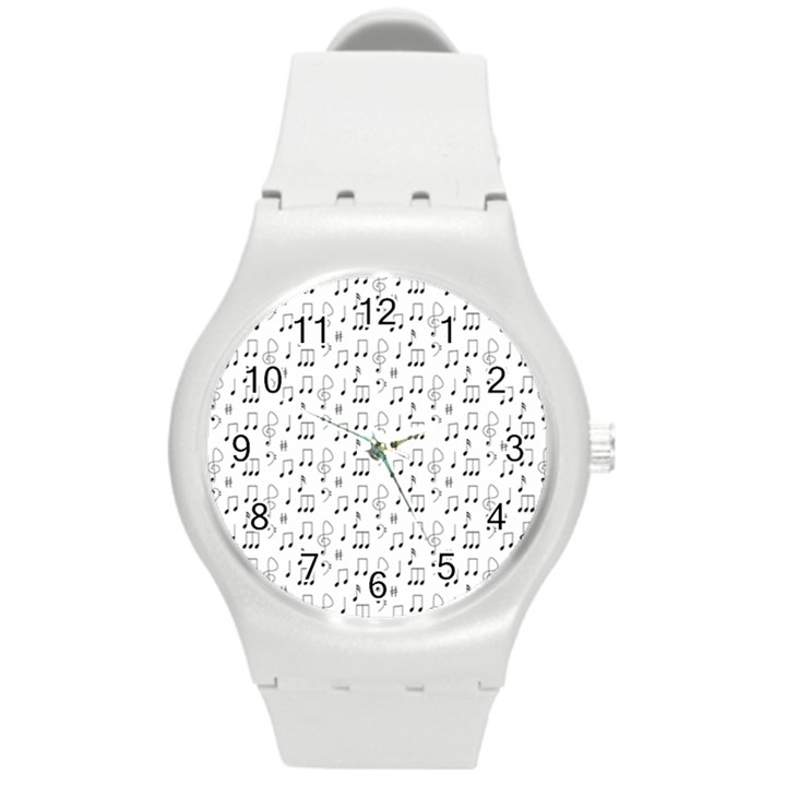 Music Notes Background Wallpaper Round Plastic Sport Watch (M)