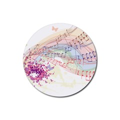 Music Notes Abstract Rubber Coaster (round)  by Bajindul