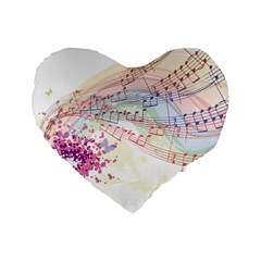 Music Notes Abstract Standard 16  Premium Flano Heart Shape Cushions by Bajindul