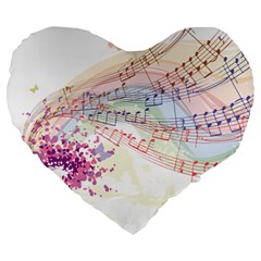 Music Notes Abstract Large 19  Premium Flano Heart Shape Cushions by Bajindul