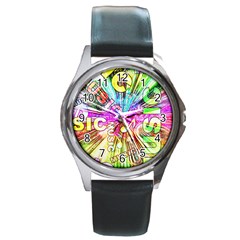 Music Abstract Sound Colorful Round Metal Watch by Bajindul