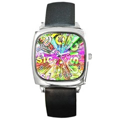 Music Abstract Sound Colorful Square Metal Watch by Bajindul