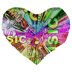 Music Abstract Sound Colorful Large 19  Premium Heart Shape Cushions by Bajindul