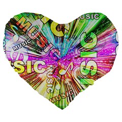 Music Abstract Sound Colorful Large 19  Premium Flano Heart Shape Cushions by Bajindul