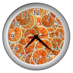 Oranges Background Texture Pattern Wall Clock (silver) by Bajindul