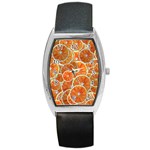 Oranges Background Texture Pattern Barrel Style Metal Watch Front