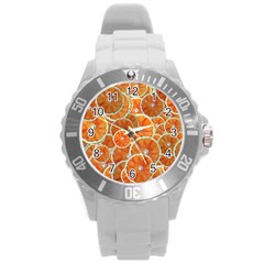 Oranges Background Texture Pattern Round Plastic Sport Watch (l)