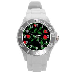 Roses Flowers Spring Flower Nature Round Plastic Sport Watch (l)